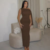 Hugcitar Fashion Solid O Neck Sleeveless Patchwork Sexy Bodycon Maxi Prom Dress Summer Women Clothes Party Festival Club Y2K