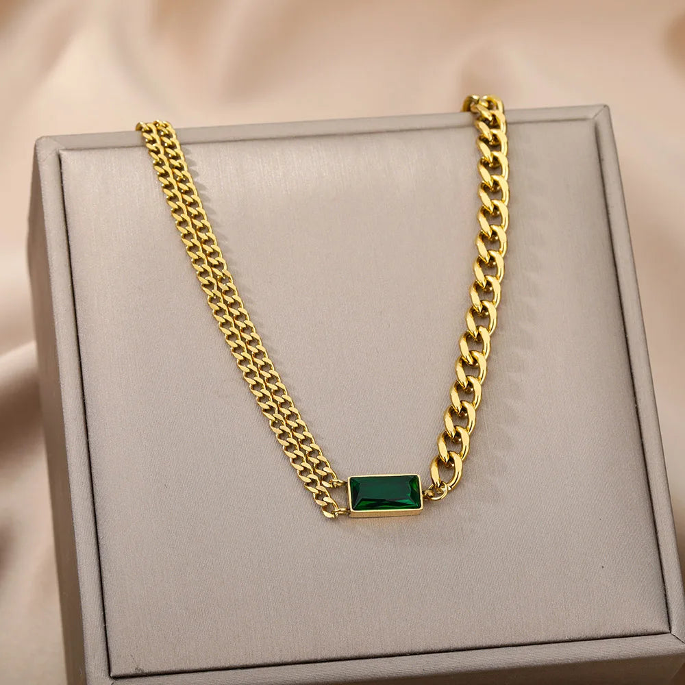 Double Layer Hollow Clavicle Chain Stainless Steel Necklace For Women Punk Hip-Hop Streetwear Jewelry Dropshipping