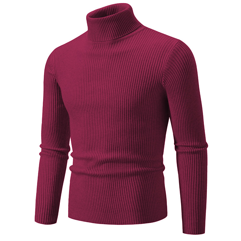 Autumn Men's Turtleneck Sweater Winter Knitted Striped Warm Outdoor Tops
