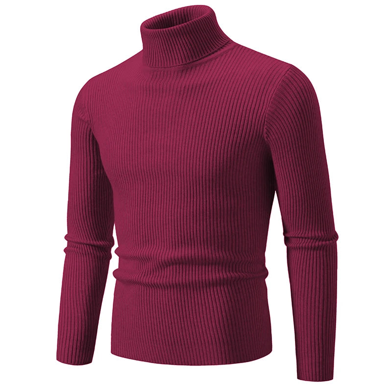 Autumn Men's Turtleneck Sweater Winter Knitted Striped Warm Outdoor Tops
