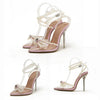 Liyke Sexy White String Bead Women Transparent High Heels Summer Fashion Butterfly-Knot Clear Sandals Pointed Toe Shoes Pumps