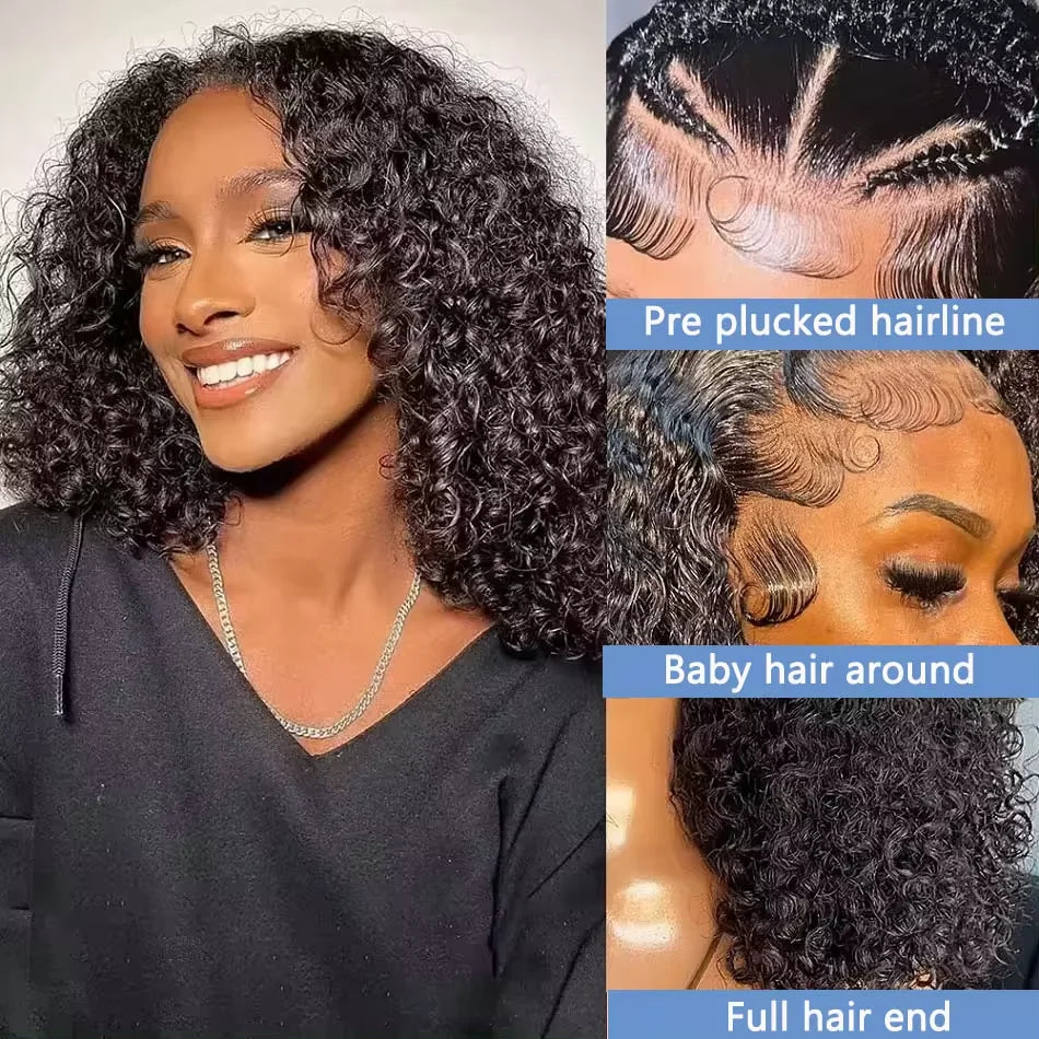 Loose Deep Wave Short Bob Human Hair Frontal Wigs Curly 13x4 4x4 Transparent Lace Front Wig 180 Density Brazilian Remy For Women