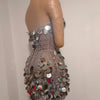 Sparkly Gold Rhinestone Sequins Sexy Strapless Mesh See Through Mini Dress Women Eveing Birthday Party Nightclub Stage Costume