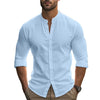 Spring and Summer Men's Shirt Cotton Linen Slim Casual Hawaii Solid Colour Basic Style Breathable Men's Versatile Tops