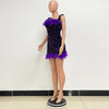 Damen Partykleid Ärmellos Glänzende Pailletten Feder Abendkleid Sexy schulterfrei rückenfrei Mini Formelle Ballkleider HXY8