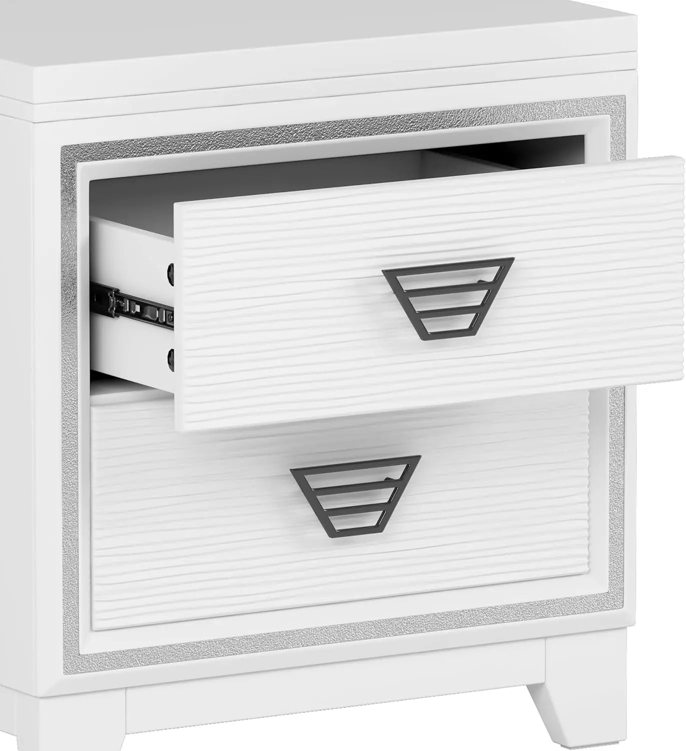 3-teiliges Schlafzimmerset Queen-Size Polsterbett mit LED-Beleuchtung, Nachttischen, 3-teiliges Schlafzimmermöbel-Set aus Holz, Weiß