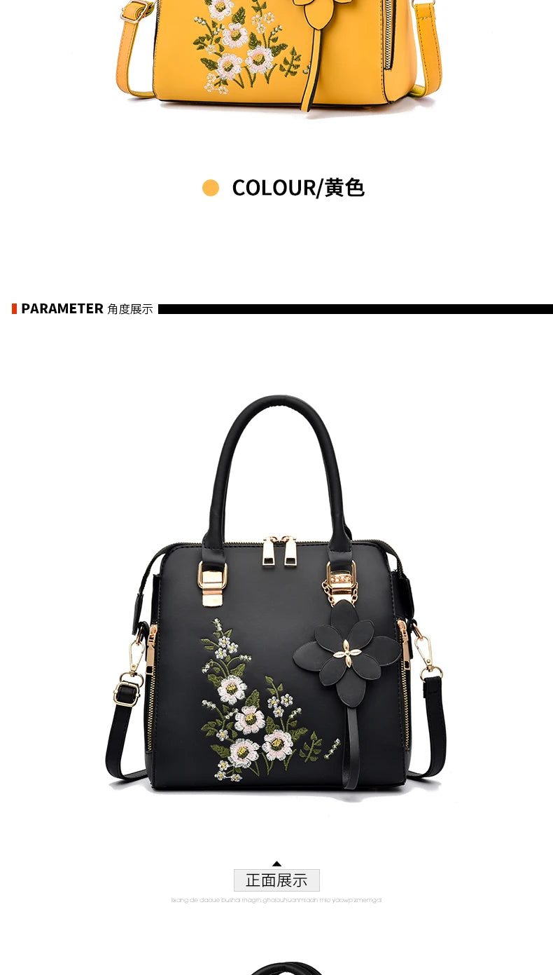 Floral Detail Shoulder Bag, Trendy Zipper Handbag For Work, Casual Crossbody Bag, Women's Floral Decor Purse