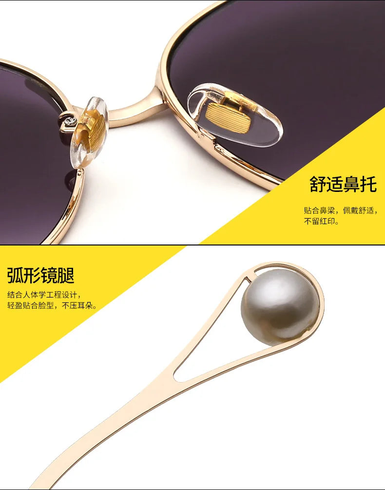 Fashion Model Ocean Gelb Quadratische Sonnenbrille Damen Luxusmarke Oversized Shades Perle Chic Sonnenbrille für Damen Herren Oculos