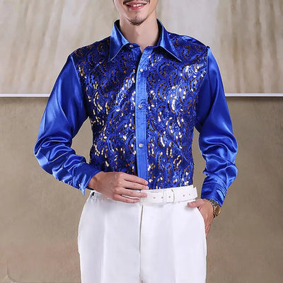 Formelles Freizeithemd, Oberteile, Herren-Luxus-Pailletten-Performance-Hemd für Hochzeitsbühne, formelle Freizeitkleidung, Langarm, einreihig