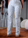 Damen Perlen Jeans Hohe Taille Schmal Frühling Lässige Denim Hose Vintage Mode 2024 Streetwear Straight Jeans Hosen 2024