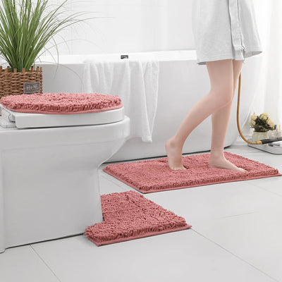 3-teilige Bad-Chenille-Fußmatte, saugfähig, rutschfester Badezimmerteppich, U-förmige Badezimmer-Fußmatte, Toilettendeckel, TPR-Antirutsch