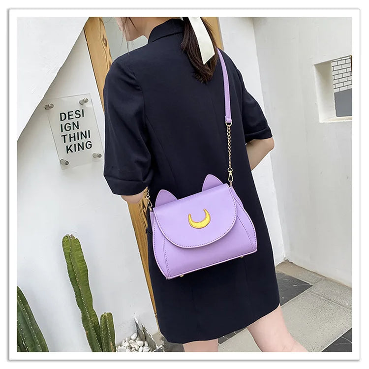 Summer Sailor Moon Ladies Handbag Black Luna Cat Shape Chain Shoulder Bag PU Leather Women Messenger Crossbody Small Bag Purses