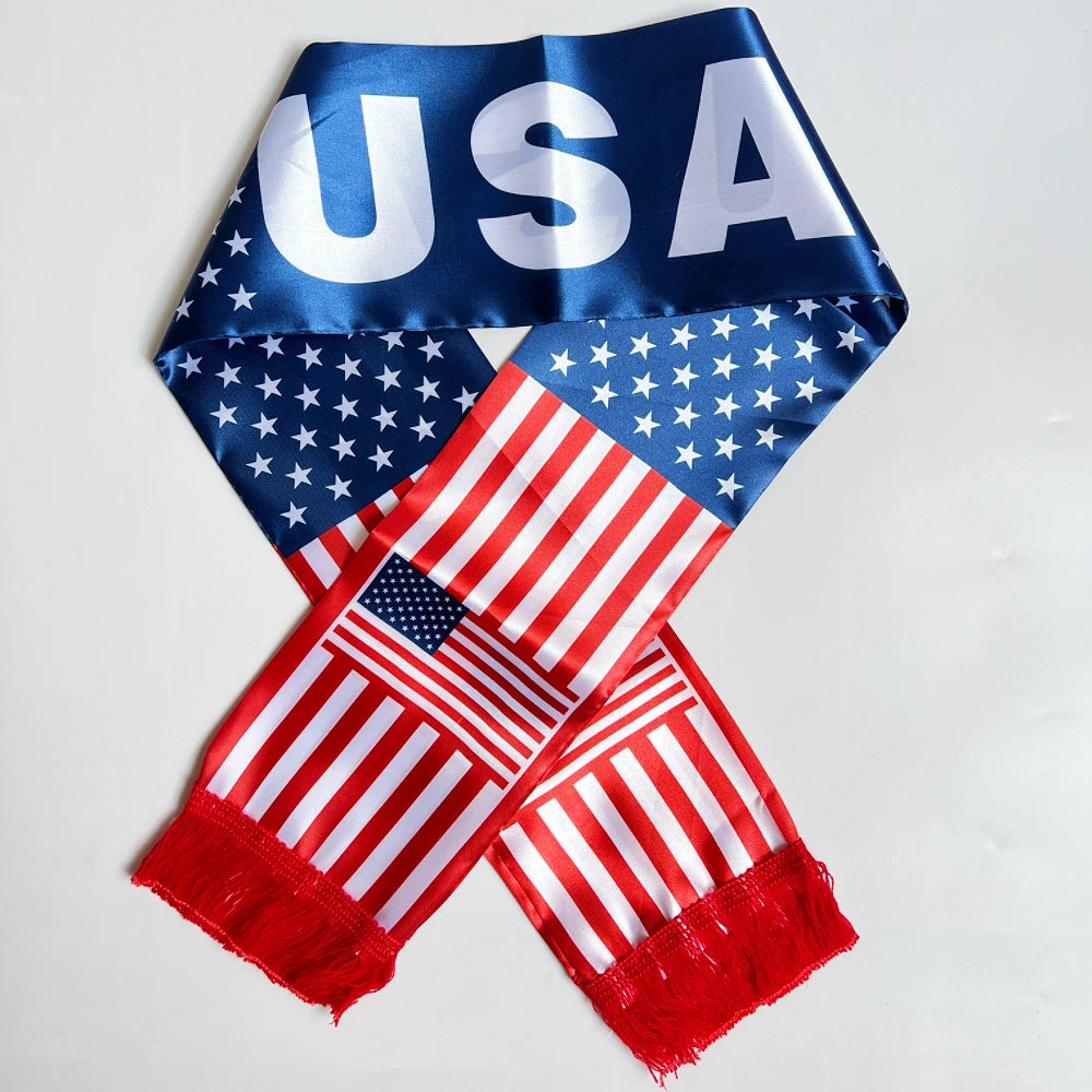 2026 Haiti  NorwayCountries Flag Scarf14x135cm Double-sided Printed Satin Haiti Flag Scarf Tassels Suitable for Football, Sports