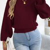Women's Solid Color Round Neck Lantern Long Sleeve Knitted Sweaters for 2026 Autumn Winter Woman Clothes Yellow Red Khaki Tops