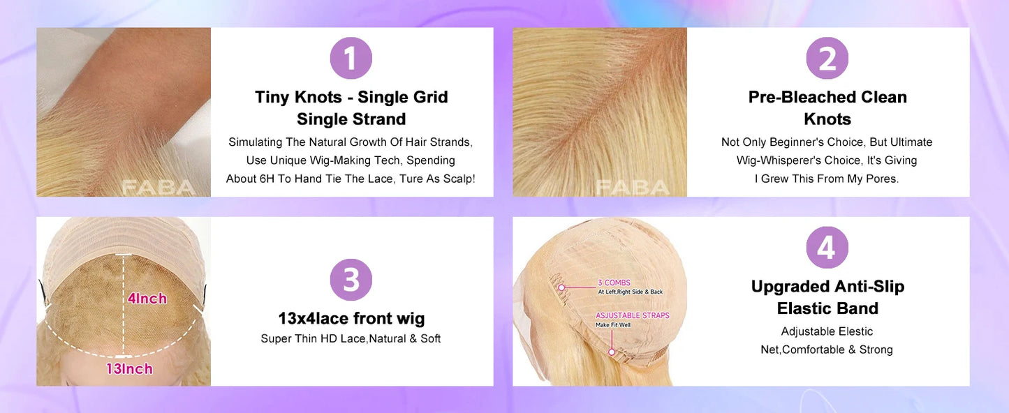 FABA Glueless Wigs Echthaar #27 Farbe Honigblond Deep Wave Echthaarperücke 13x4 Lace Front Perücken mit Babyhaar 180% Dichte