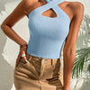 Summer New Women Heart Criss Cross Ribbed Knit Sleeveless Halter Crossfit Y2K Crop Top Clothes Femme Sexy Casual Backless Tank