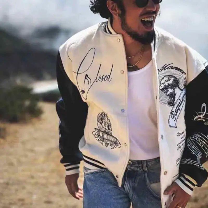 Bestickte College Jacke Herren PU-Lederärmel Oversized Bomberjacken Damen Baseball Mäntel Streetwear Herren Kleidung