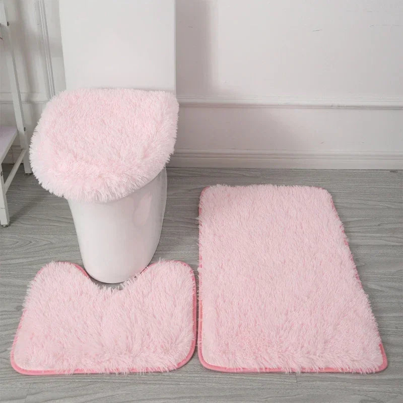 3er-Set einfarbige Heimteppiche Toilettendeckelbezug Teppich-Set rutschfeste Fußmatte für Badezimmerboden Badteppich Fußmatte