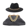 Set Straw Hat and Bag Set Gold Chain Bag Hat Set Ladies Leather Bag Tote Church Fedora Party Jazz Straw Hat