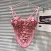 DEAT Fashion New Items Three-dimensional Flower Decoration Chest Pad Camisole For Women Fishbone Waist Sling Vest 11A04201