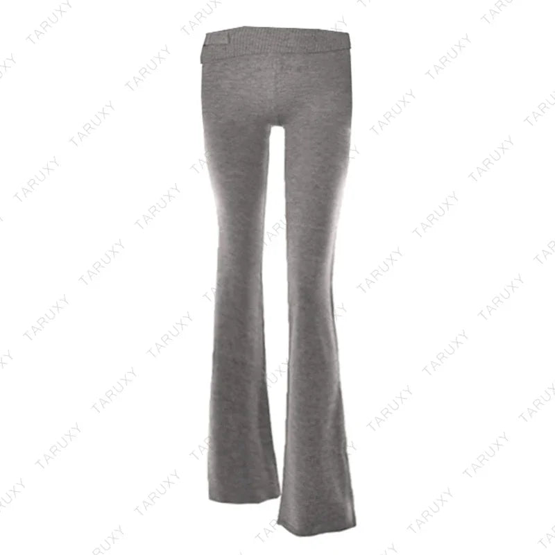TARUXY Women Spring Outfits Casual Zipper Sweater Hoodie Set High Waist Flare Pants Suits Pink Knitted Womens Y2k Two Piece Set