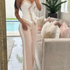 Spring Summer Sleeveless Suit Fashion Print Two Piece Sets Women Sexy V-neck Button Metal Sling Top & Wide Leg Pants Outfits