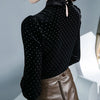 Black Vintage Doll Collar Polka Dot Gold Velvet Top Women's Autumn and Winter Gauze Splicing Perspective Sexy T-shirt