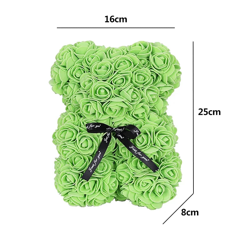 25cm Artificial Teddy Rose Flower Bear with Box Romantic Valentines Day Gift Girlfriend Women Mother Birthday Wedding Party Deco