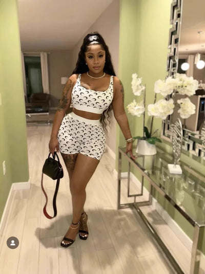 Three Sisters 2025 Summer Fashion Sexy Casual Holiday Beach Party Prom Woman Clothes Slimming Vest Print Ladies Two Piece Sets