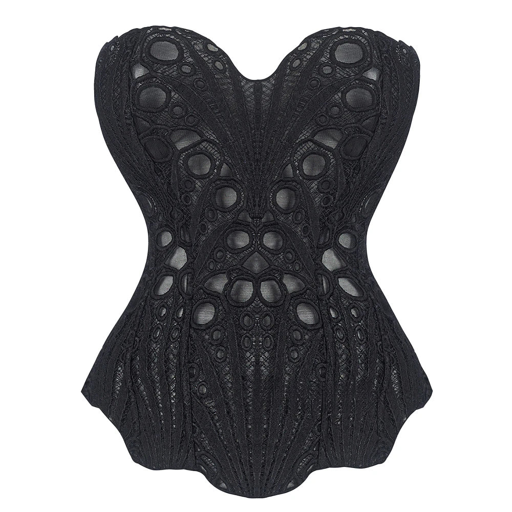 Hollow Out Corset Tops Irregular Hem Fishbone Underbust Top Slim Bandage Shapewear Bustier Korset Costumes Evening Party Corset