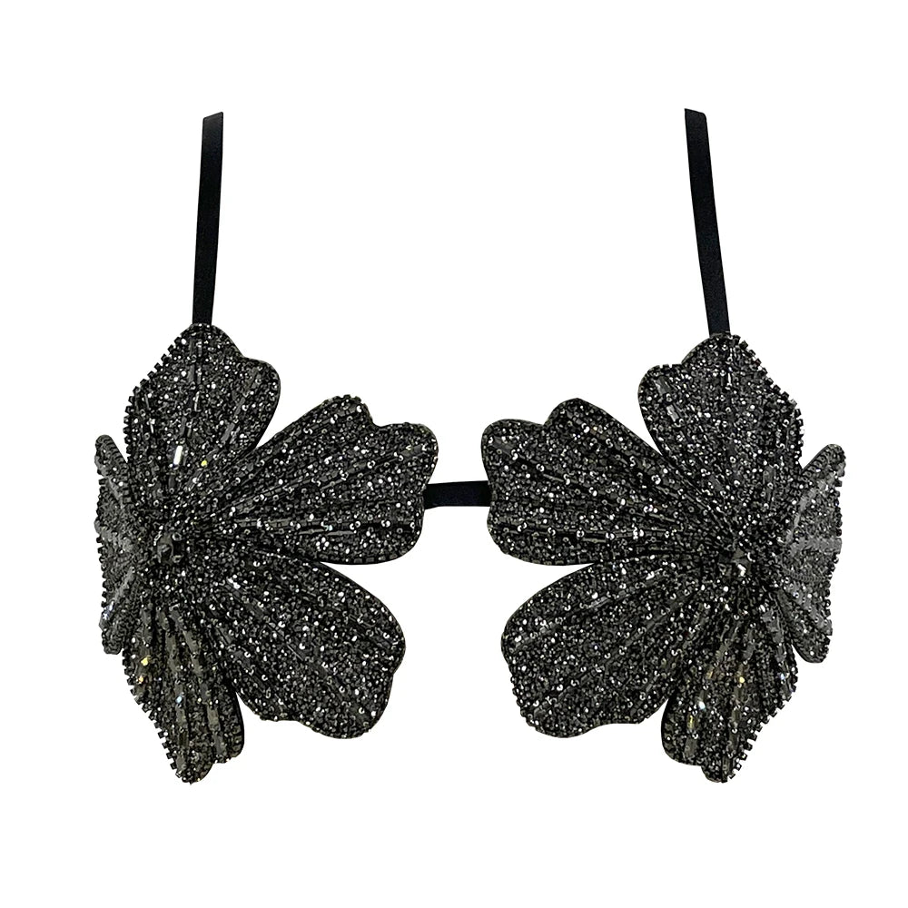 YOUR BUMP CURVE Handmade crystal bra flower embroidery inlaid metal rhinestones short top sexy women beach pool yacht sea party