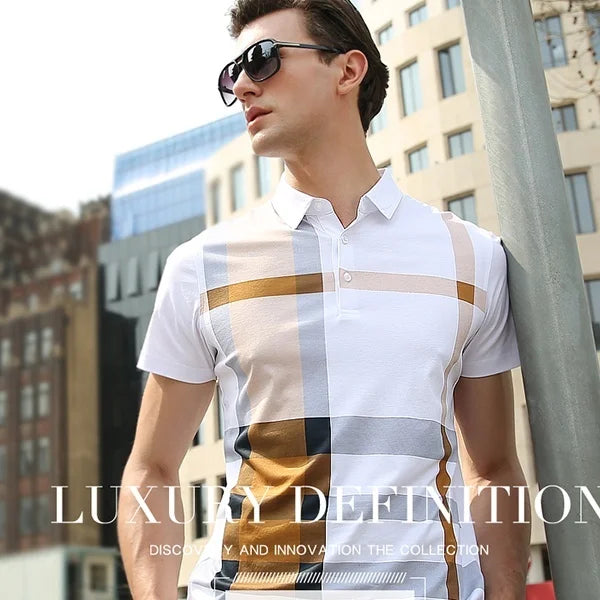 Men's Fashion Business Casual Stripe Polo Comfortable Top British Style