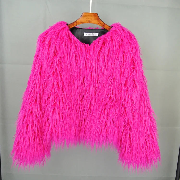 2023 Women Faux Fur Coat Autumn Winter High Quality Fluffy Short Coat Faux Fur Jacket