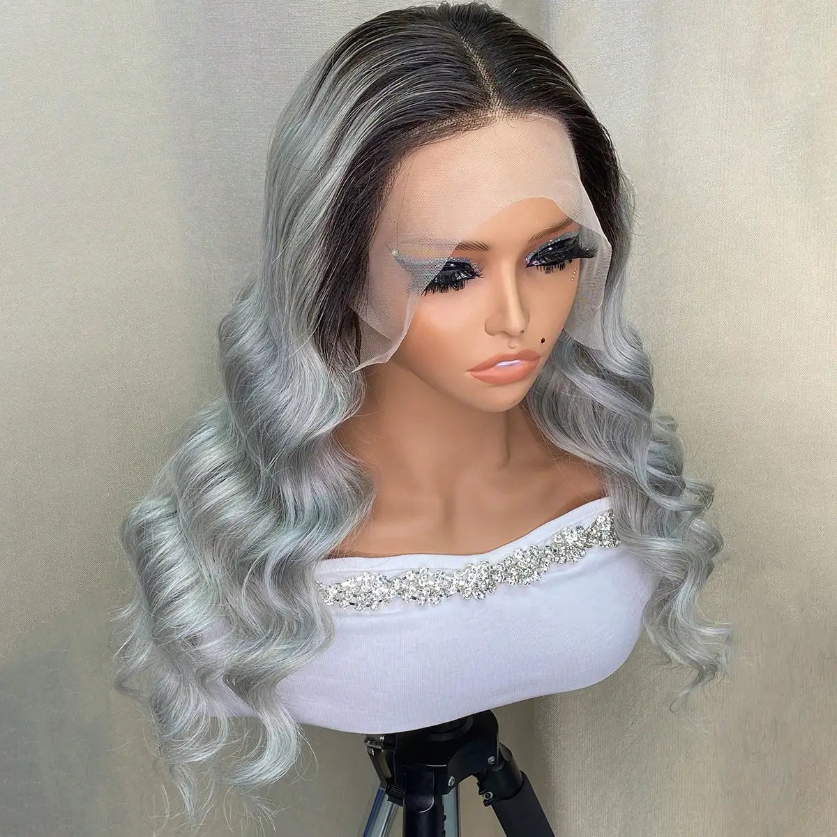 1B Grau Body Wave Transparent Lace Front Perücken Echthaar Vorgezupft 150 Dichte 1B Grau Echthaar 13×4 Front Perücken für Damen