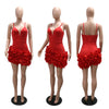 Damen Rüschen Ärmelloses Bodycon Mini-Faltenkleid Party Elegant Kurze Abendkleider Luxus Sexy Geburtstag Rotes Ballkleid