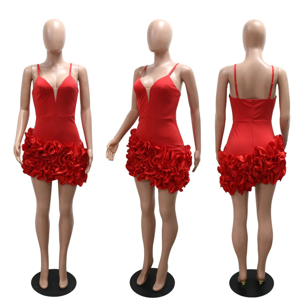 Damen Rüschen Ärmelloses Bodycon Mini-Faltenkleid Party Elegant Kurze Abendkleider Luxus Sexy Geburtstag Rotes Ballkleid