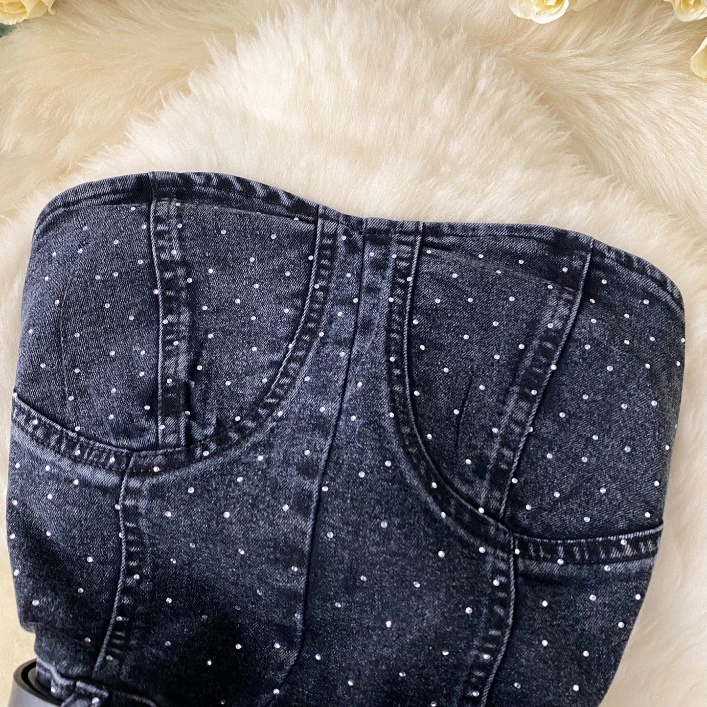 Damen Jeans Jumpsuit Sommer Playsuit Mode Hot Drill Hoher Bund Schmal Ärmellos Trägerlos Gürtel Outfits