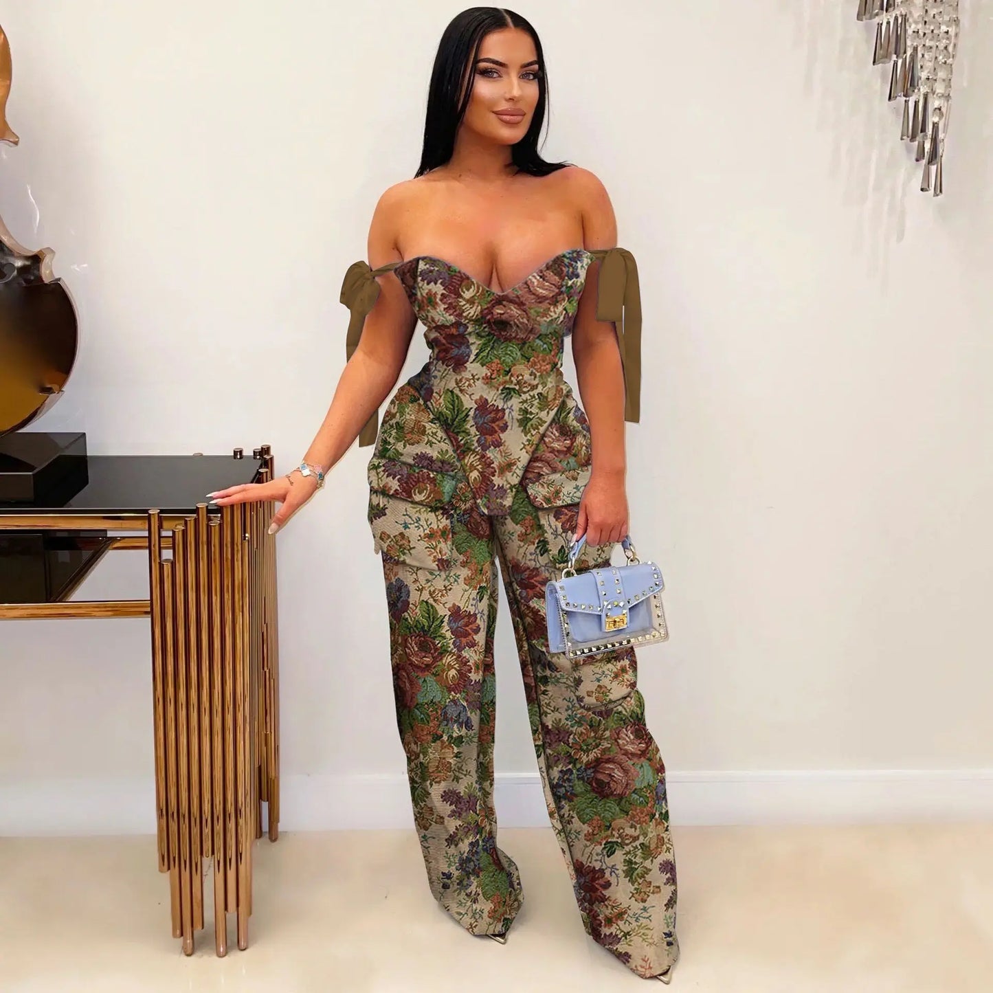 Two Pieces Women Pant Sets Print Matching Set Drawstring Pockets Sleeveless Top Elastic Waist Pants Slim Fit Casual 2026 Spring