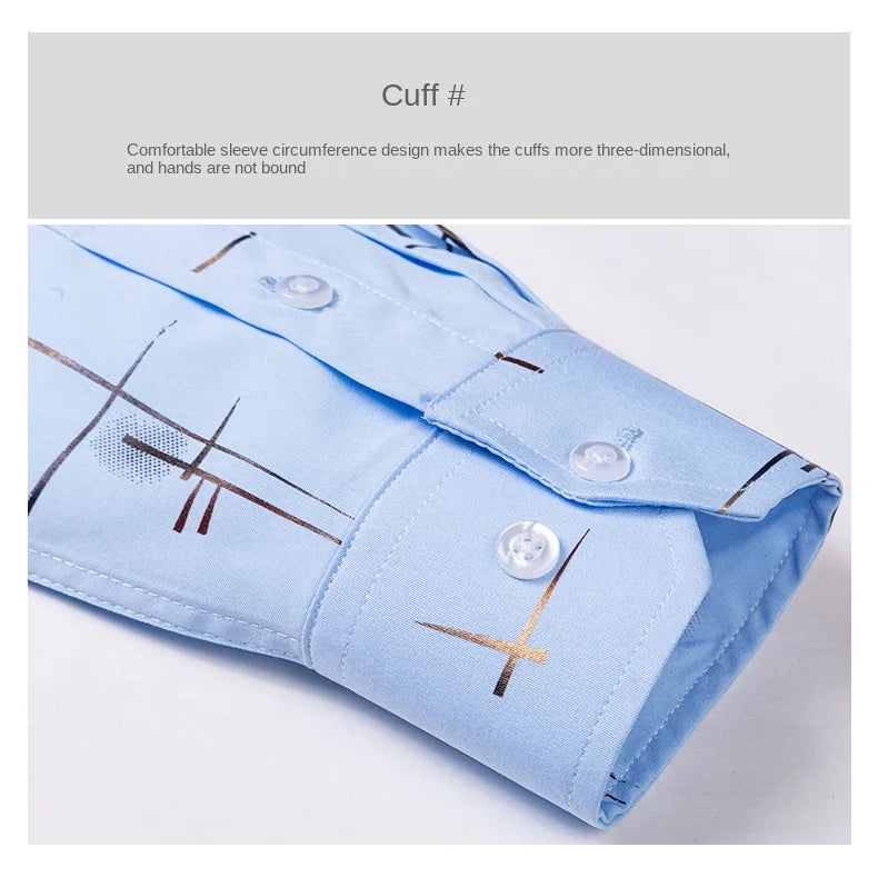 Men's Print Shirt Autumn Spring Long Sleeve Thin Non Iron Fashion Business Causal Social Anti-wrinkle Plaid Slim Fit Chemise Hom