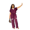 Elegant Women's Casual Short Sleeve T-shirt Sports Suit Summer Fashion Solid V Neck Short Top & Straight Pants Two Piece Sets