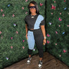CM.YAYA Workout Denim Patchwork Women Two 2 Piece Set Outfit Sweatsuit 2022 T-shirt and Jogger Pants Matching Set Tracksuit