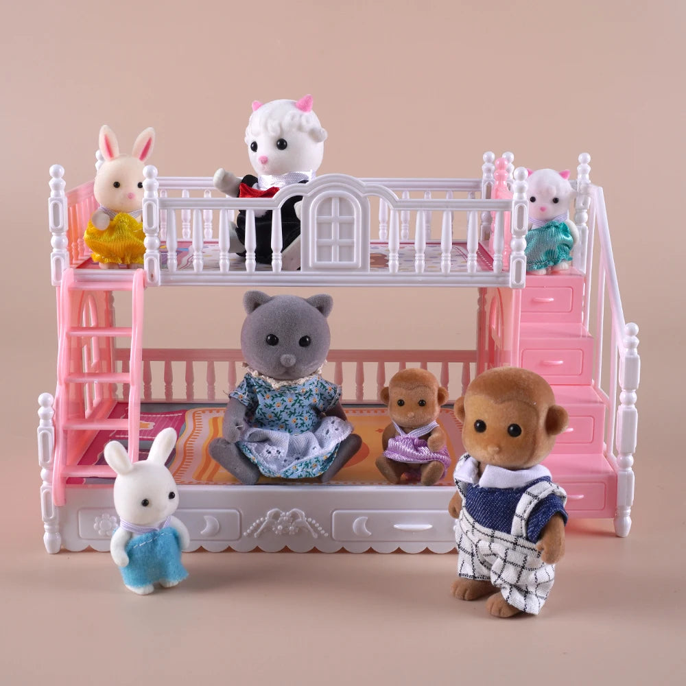 1:12 Puppenhaus Eiswagen Babybett Simulation Miniatur Szene Display Dessertauto Etagenbett Badezimmer Küche Spielzeug für Mädchen