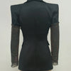 Sexy V Neck Long Sleeve Blazer With Rhinestone Sleeve Women Black Diamond Patchwork Slim Jacket Evening Party Club Cocktail Coat