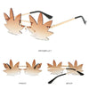 Novel Rimless Maple Leaf Shape Metal Sunglasses for Women Party Decorative Sun Glasses Men Unique Street Catwalk Prom Eyewear