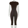 Solid Color Sexy Slim Fit and Slimming Chest U-Neck Jumpsuit, Versatile and Fashionable Jumpsuit Cropped Pants