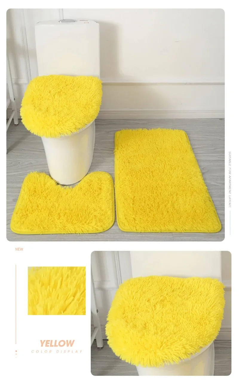 3er-Set einfarbige Heimteppiche Toilettendeckelbezug Teppich-Set rutschfeste Fußmatte für Badezimmerboden Badteppich Fußmatte