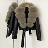 OFTBUY Natural Fox Fur Faux Leather Jacket Female New Autumn Short Top Clothing Women Long Sleeve Fake Leather Real Fur Coat