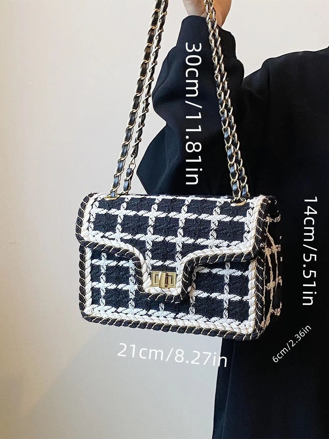 Schwarz-weiß karierte lässige Umhängetasche Umhängetasche Damen Schultertaschen Handtaschen mit oberem Griff Modische quadratische Tasche
