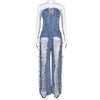 Sibybo Quaste Hollow Out Overalls für Damen Nieten Strass Trägerlos Rückenfrei Jeans Street Fashion Trend Jumpsuit Femme