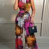 Elegant Women Wide Leg Long Juumpsuit 2024 Spring Summer Fashion Printed Sleeveless Casual Holiday Bodysuits Jumpsuits Trousers